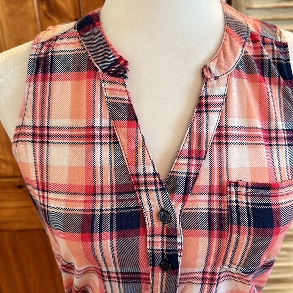 New York Laundry  1/2 button plaid  tank top size S - Picture 4 of 10